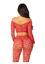 Load image into Gallery viewer, Leg Avenue Heart Net Off The Shoulder Crop Top and Footless Tights
