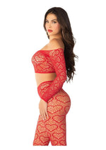 Load image into Gallery viewer, Leg Avenue Heart Net Off The Shoulder Crop Top and Footless Tights
