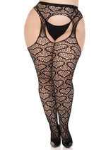 Load image into Gallery viewer, Leg Avenue Heart Net Suspender Hose - Black - Queen/XLarge/XXLarge
