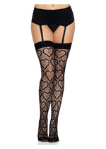 Load image into Gallery viewer, Leg Avenue Heart Net Thigh Highs - Black - One Size
