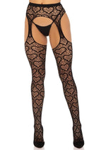 Load image into Gallery viewer, Leg Avenue Heart Suspender Hose - Black - One Size
