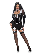 Load image into Gallery viewer, Leg Avenue Holy Hottie Set Boned Garter Dress with Cross Accents and Nun Habit
