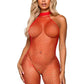 Leg Avenue Industrial Net Racer Neck Backless Bodystocking - Red - One Size