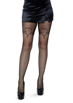 Load image into Gallery viewer, Leg Avenue Industrial Net Suspender Hose with Duchess Lace Top Accent - Black - One Size
