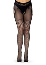 Load image into Gallery viewer, Leg Avenue Industrial Net Suspender Hose with Duchess Lace Top Accent
