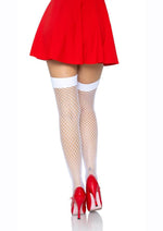 Load image into Gallery viewer, Leg Avenue Industrial Net Thigh High - Red/White - One Size