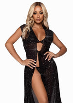 Load image into Gallery viewer, Leg Avenue Iridescent Rhinestone Floor Length Robe - Black - One Size