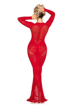 Load image into Gallery viewer, Leg Avenue Lace and Net Body Con Gown with Heart Keyhole Detail - Red - One Size
