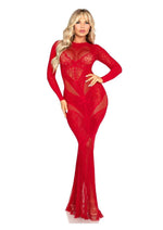 Load image into Gallery viewer, Leg Avenue Lace and Net Body Con Gown with Heart Keyhole Detail - Red - One Size
