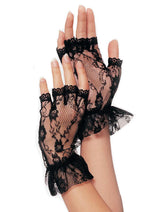 Load image into Gallery viewer, Leg Avenue Lace Fingerless Wrist Ruffle Gloves - Black - One Size
