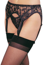 Load image into Gallery viewer, Leg Avenue Lace Garter Belt with Thong - Black - One Size - 2pc