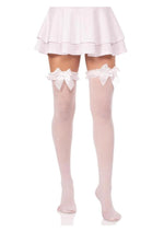 Load image into Gallery viewer, Leg Avenue Lace Garter Sheer Striped Thigh Highs with Satin Bow Accent
