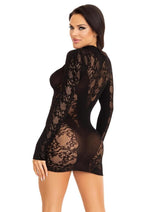 Load image into Gallery viewer, Leg Avenue Lace Keyhole Mini Dress with Opaque Panel Detailing and Gloved Sleeves - Black - One Size
