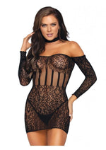 Load image into Gallery viewer, Leg Avenue Lace Long Sleeve Halter Choker Mini Dress - Black - One Size
