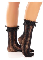 Load image into Gallery viewer, Leg Avenue Lace Ruffle Nylon Anklet with Mini Bow and Heart Accents
