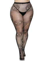 Load image into Gallery viewer, Leg Avenue Lace Skull Fishnet Tights - Black - Queen/XLarge/XXLarge