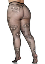 Load image into Gallery viewer, Leg Avenue Lace Skull Fishnet Tights - Black - Queen/XLarge/XXLarge