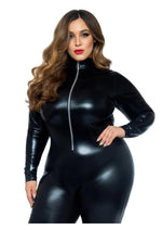 Load image into Gallery viewer, Leg Avenue Lame Zipper Front Cat Suit - 1x/2x - Black
