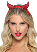 Load image into Gallery viewer, Leg Avenue Latex Glitter Devil Horn Headband - Red - One Size
