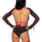 Leg Avenue Lethal Ninja Strappy Wrap-Around Bra Top with Attached Mesh Gloved Shrug, V-Cut Bottoms, Leg Wraps, Face Mask, and Matching Hair Ties