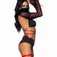 Leg Avenue Lethal Ninja Strappy Wrap-Around Bra Top with Attached Mesh Gloved Shrug, V-Cut Bottoms, Leg Wraps, Face Mask, and Matching Hair Ties - Black/Red - XSmall - 5 Piece