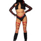 Leg Avenue Lethal Ninja Strappy Wrap-Around Bra Top with Attached Mesh Gloved Shrug, V-Cut Bottoms, Leg Wraps, Face Mask, and Matching Hair Ties