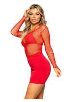 Load image into Gallery viewer, Leg Avenue Lycra Industrial Fishnet Long Sleeve T-Shirt - Red - One Size