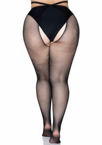 Load image into Gallery viewer, Leg Avenue Micro Net Strappy Waist Crotchless Tights - Black - Queen/XLarge/XXLarge
