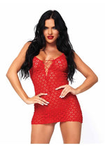 Load image into Gallery viewer, Leg Avenue Mini Dress with Lace Up Front and G-String - Red - One Size