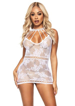 Load image into Gallery viewer, Leg Avenue Mini Dress with Net Cut-Outs and Strappy Accents - White - One Size