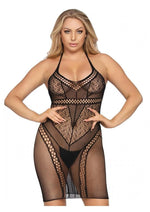 Load image into Gallery viewer, Leg Avenue Multi Net Halter Mini Dress. - Black - One Size