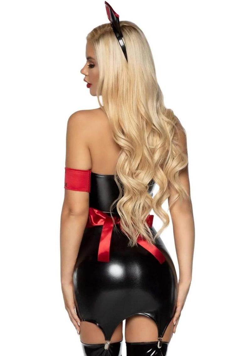 Leg Avenue Naughty Nurse Zip Up Wet Look Garter Dress, Heart Apron, Arm Band, and Head - Black/Red - Small - 4 Piece/Piece