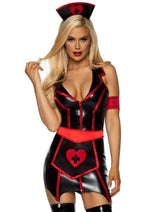 Load image into Gallery viewer, Leg Avenue Naughty Nurse Zip Up Wet Look Garter Dress, Heart Apron, Arm Band, and Head