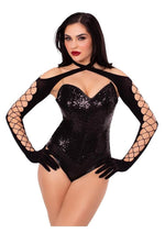 Load image into Gallery viewer, Leg Avenue Net and Opaque Cross-Over Halter Gloved Shrug
