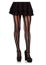 Load image into Gallery viewer, Leg Avenue Net and Opaque Striped Tights - Black - One Size
