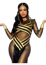 Load image into Gallery viewer, Leg Avenue Nile Queen Catsuit Dress with Jewel Collar Head - Black/Gold - Large - 3 Piece/Piece