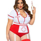 Leg Avenue Nurse Feelgood Snap Crotch Garter Bodysuit with Attached Apron and Hat Headband - Red/White - Queen/XLarge/XXLarge - 2 Piece