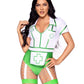 Leg Avenue Nurse Feelgood Snap Crotch Garter Bodysuit with Attached Apron and Hat Headband - Green/White - Large - 2 Piece