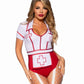 Leg Avenue Nurse Feelgood Snap Crotch Garter Bodysuit with Attached Apron and Hat Headband - Red/White - Large - 2 Piece