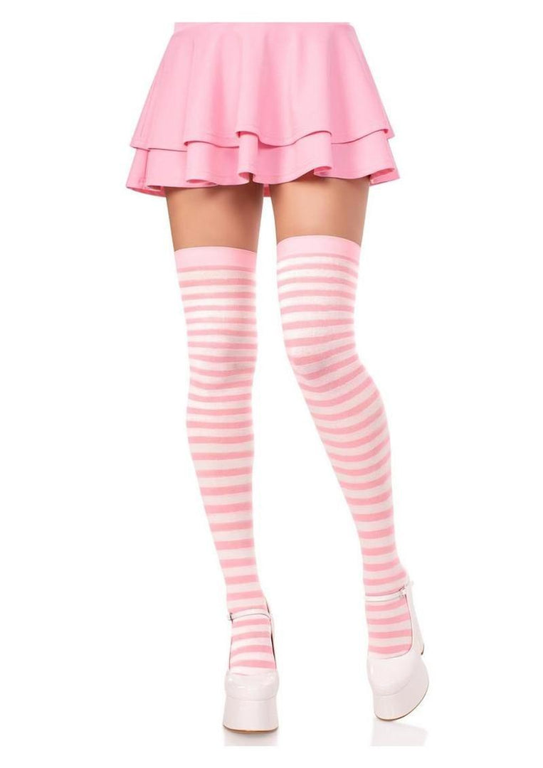 Leg Avenue Nylon Stocking with Stripe - Light Pink/White - One Size