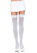 Load image into Gallery viewer, Leg Avenue Nylon Thigh High with Bow - White - One Size