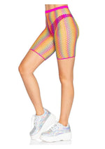 Load image into Gallery viewer, Leg Avenue Ombre Rainbow Woven Net Biker Shorts - Os
