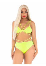 Load image into Gallery viewer, Leg Avenue Opaque Cage Strap Bra Top and Brazilian Briefs - Yellow - One Size
