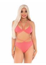 Load image into Gallery viewer, Leg Avenue Opaque Cage Strap Bra Top and Strappy Brazilian Briefs - Orange - One Size
