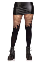 Load image into Gallery viewer, Leg Avenue Opaque Flame Tights with Fishnet Top - Black - One Size