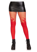 Load image into Gallery viewer, Leg Avenue Opaque Flame Tights with Fishnet Top - Red - One Size