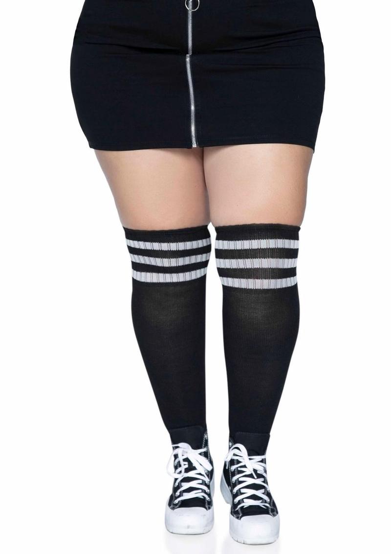 Leg Avenue Over The Knee Athletic Socks - Black/White - Queen/XLarge/XXLarge