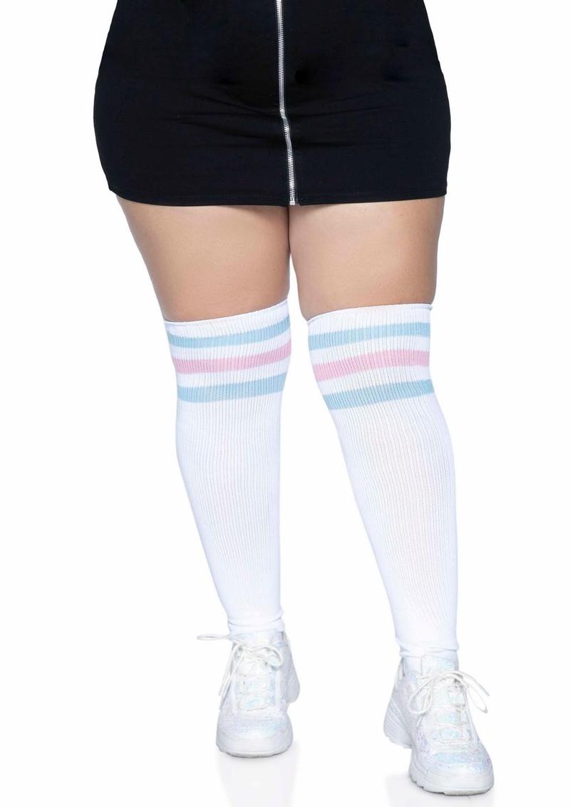 Leg Avenue Over The Knee Athletic Socks - Blue/Pink - Queen/XLarge/XXLarge