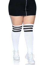 Load image into Gallery viewer, Leg Avenue Over The Knee Athletic Socks - Black/White - Queen/XLarge/XXLarge