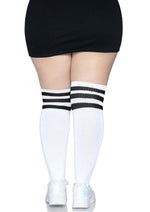 Load image into Gallery viewer, Leg Avenue Over The Knee Athletic Socks - Black/White - Queen/XLarge/XXLarge
